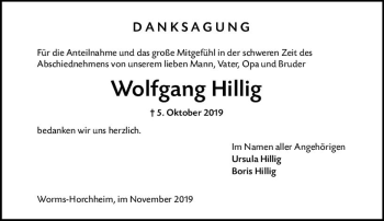 Traueranzeige von Wolfgang Hillig von vrm-trauer