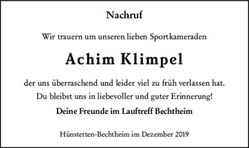 Traueranzeige von Achim Klimpel von vrm-trauer