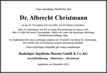 Traueranzeige von Albrecht Christmann von vrm-trauer