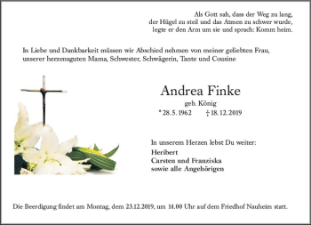 Traueranzeige von Andrea Finke von vrm-trauer