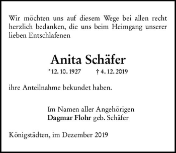 Traueranzeige von Anita Schäfer von vrm-trauer