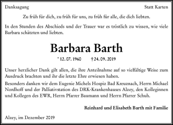 Traueranzeige von Barbara Barth von vrm-trauer
