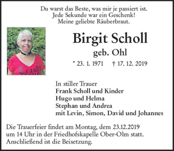 Traueranzeige von Birgit Scholl von vrm-trauer