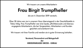 Traueranzeige von Birgit Trumpfheller von vrm-trauer