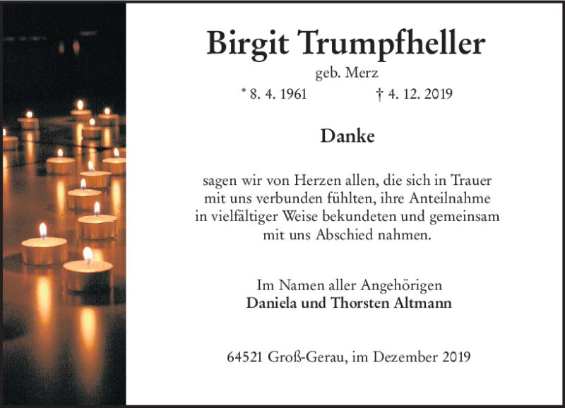  Traueranzeige für Birgit Trumpfheller vom 28.12.2019 aus vrm-trauer