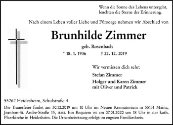 Traueranzeige von Brunhilde Zimmer von vrm-trauer