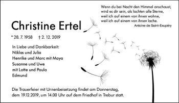 Traueranzeige von Christine Ertel von vrm-trauer