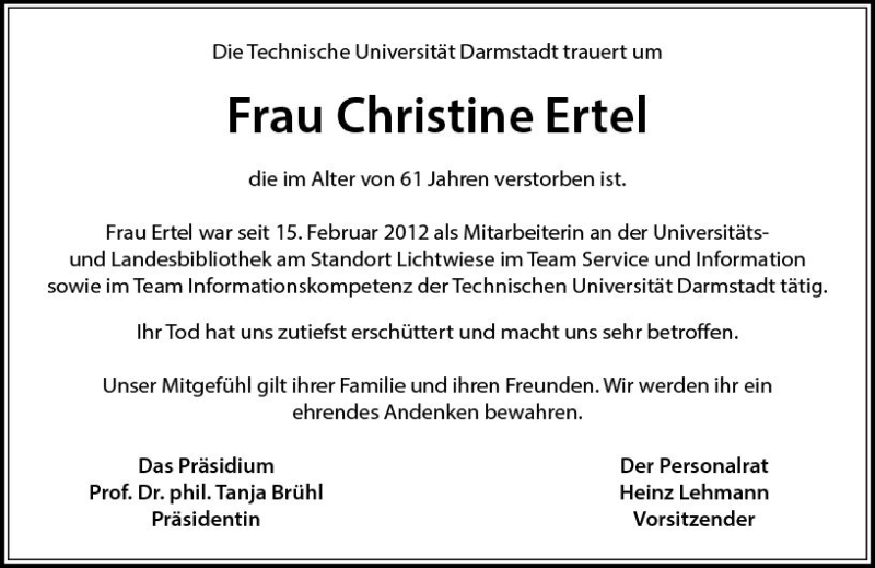  Traueranzeige für Christine Ertel vom 16.12.2019 aus vrm-trauer