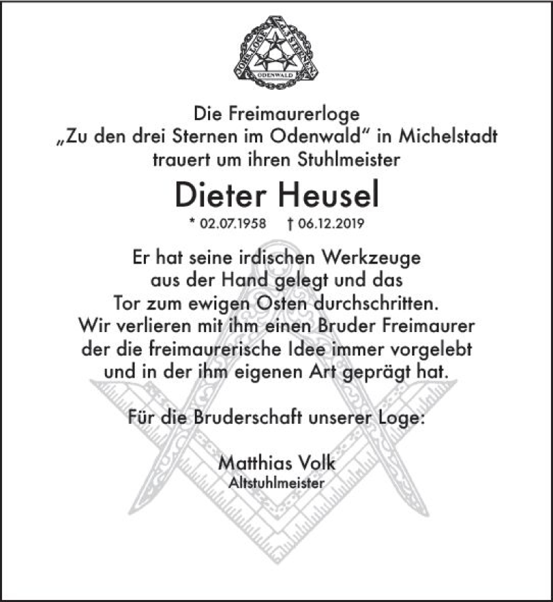  Traueranzeige für Dieter Heusel vom 14.12.2019 aus vrm-trauer