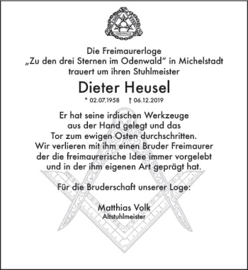 Traueranzeige von Dieter Heusel von vrm-trauer