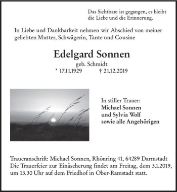 Traueranzeige von Edelgard Sonnen von vrm-trauer