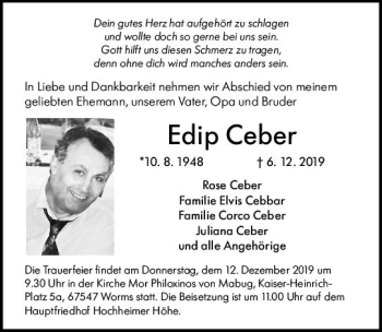 Traueranzeige von Edip Ceber von vrm-trauer