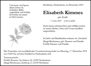 Traueranzeige von Elisabeth Kimmes von vrm-trauer
