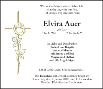 Traueranzeige von Elvira Auer von vrm-trauer