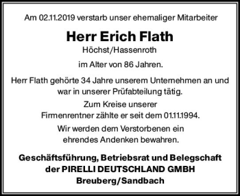 Traueranzeige von Erich Flath von vrm-trauer
