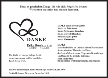 Traueranzeige von Erika Busch von vrm-trauer