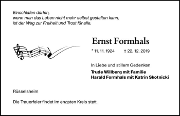 Traueranzeige von Ernst Formhals von vrm-trauer
