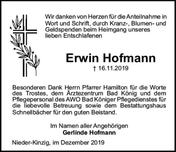Traueranzeige von Erwin Hofmann von vrm-trauer