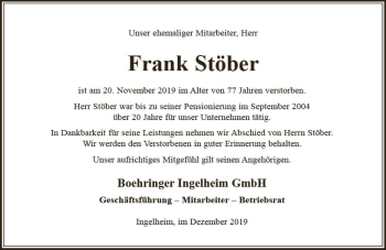 Traueranzeige von Frank Stöber von vrm-trauer