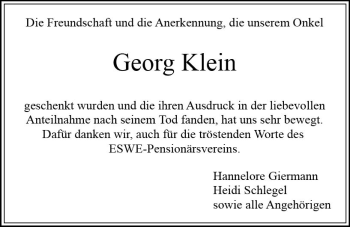 Traueranzeige von Georg Klein von vrm-trauer