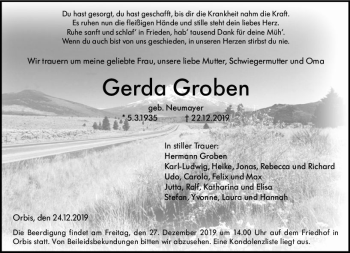 Traueranzeige von Gerda Groben von vrm-trauer