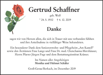 Traueranzeige von Gertrud Schaffner von vrm-trauer
