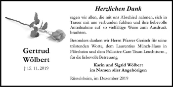 Traueranzeige von Gertrud Wölbert von vrm-trauer