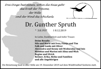 Traueranzeige von Gunther Spruth von vrm-trauer