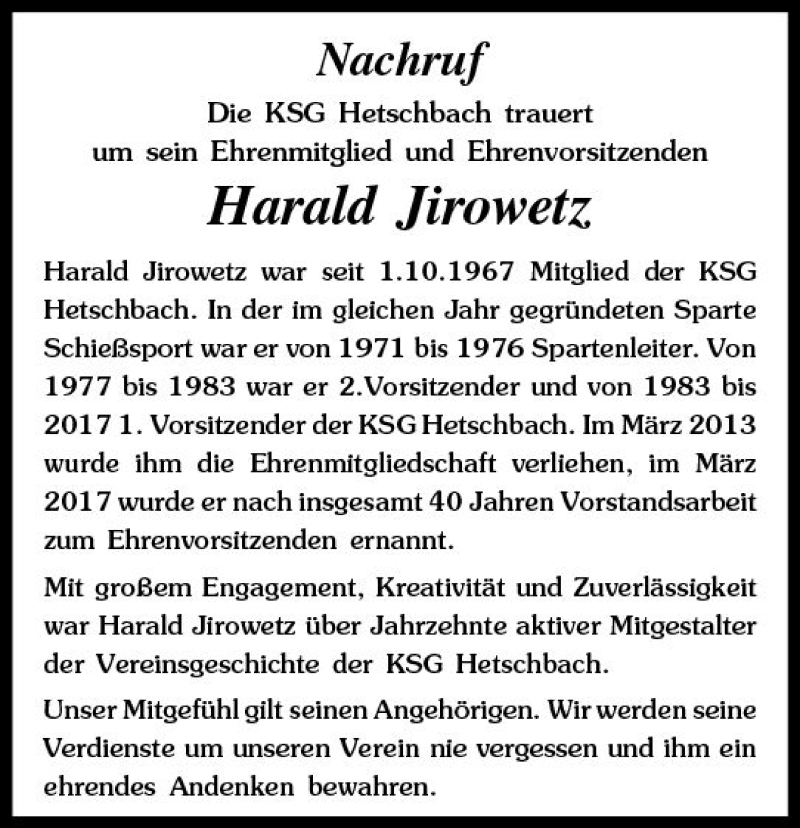  Traueranzeige für Harald Jirowetz vom 21.12.2019 aus vrm-trauer