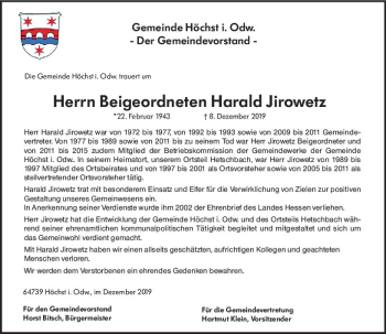 Traueranzeige von Harald Jirowetz von vrm-trauer