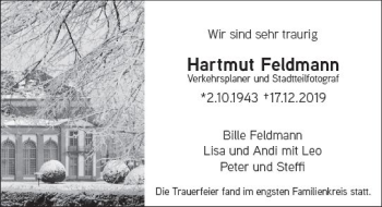 Traueranzeige von Hartmut Feldmann von vrm-trauer