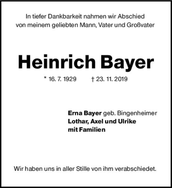 Traueranzeige von Heinrich Bayer von vrm-trauer