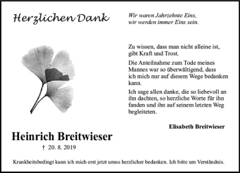 Traueranzeige von Heinrich Breitwieser von vrm-trauer