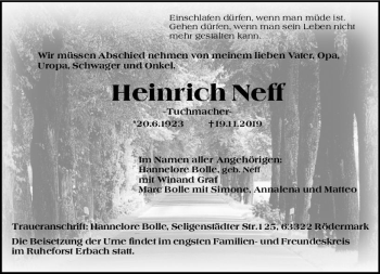Traueranzeige von Heinrich Neff von vrm-trauer