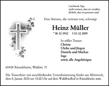 Traueranzeige von Heinz Müller von vrm-trauer