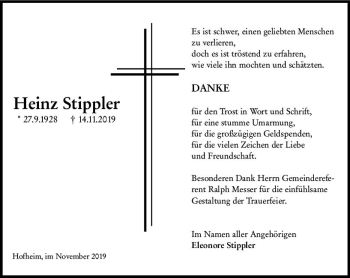 Traueranzeige von Heinz Stippler von vrm-trauer