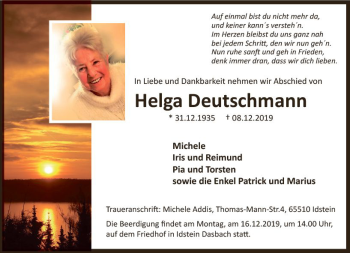 Traueranzeige von Helga Deutschmann von vrm-trauer