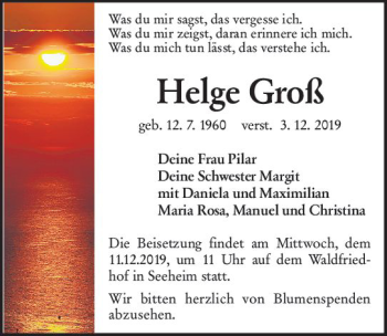 Traueranzeige von Helge Groß von vrm-trauer