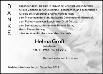 Traueranzeige von Helma Groß von vrm-trauer