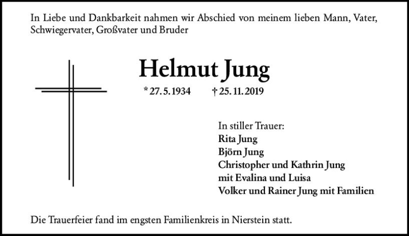  Traueranzeige für Helmut Jung vom 18.12.2019 aus vrm-trauer