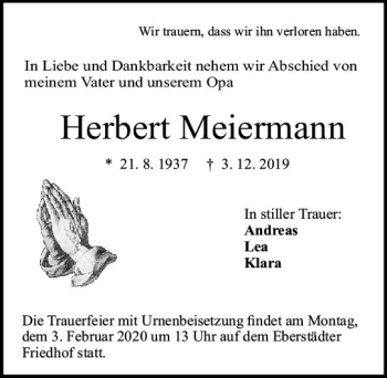 Traueranzeige von Herbert Meiermann von vrm-trauer