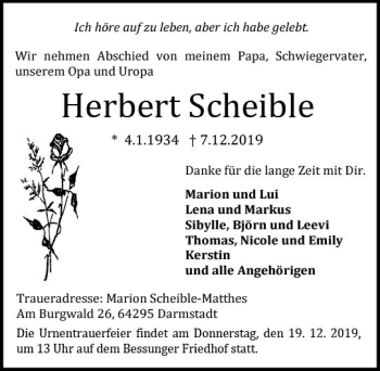 Traueranzeige von Herbert Scheible von vrm-trauer