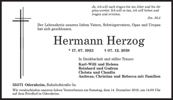 Traueranzeige von Hermann Herzog von vrm-trauer