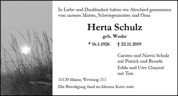 Traueranzeige von Herta Schulz von vrm-trauer