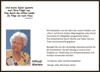 Traueranzeige von Hiltrud Werlein von vrm-trauer