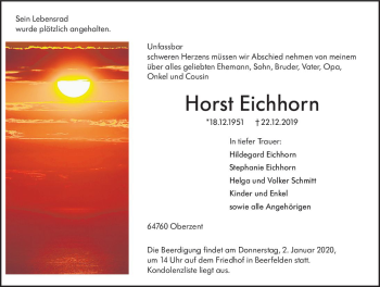 Traueranzeige von Horst Eichhorn von vrm-trauer
