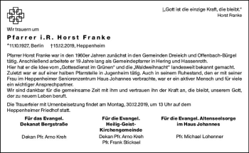 Traueranzeige von Horst Franke von vrm-trauer
