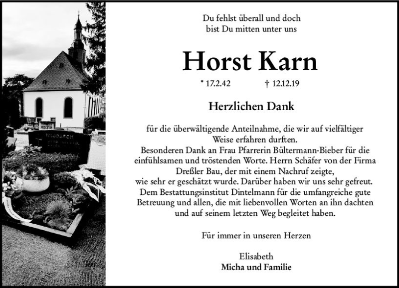  Traueranzeige für Horst Karn vom 28.12.2019 aus vrm-trauer