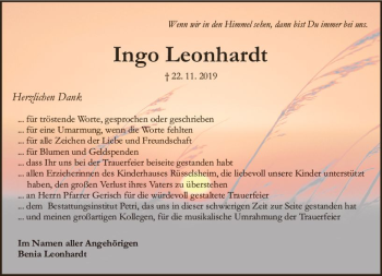 Traueranzeige von Ingo Leonhardt von vrm-trauer