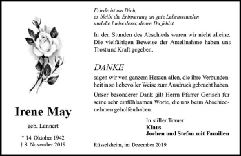 Traueranzeige von Irene May von vrm-trauer